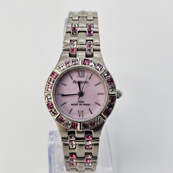 Armitron Now 27MM Women's Watch Pink Dial Pink Gray Bezel 6.75" New Battery - Picture 1 of 16